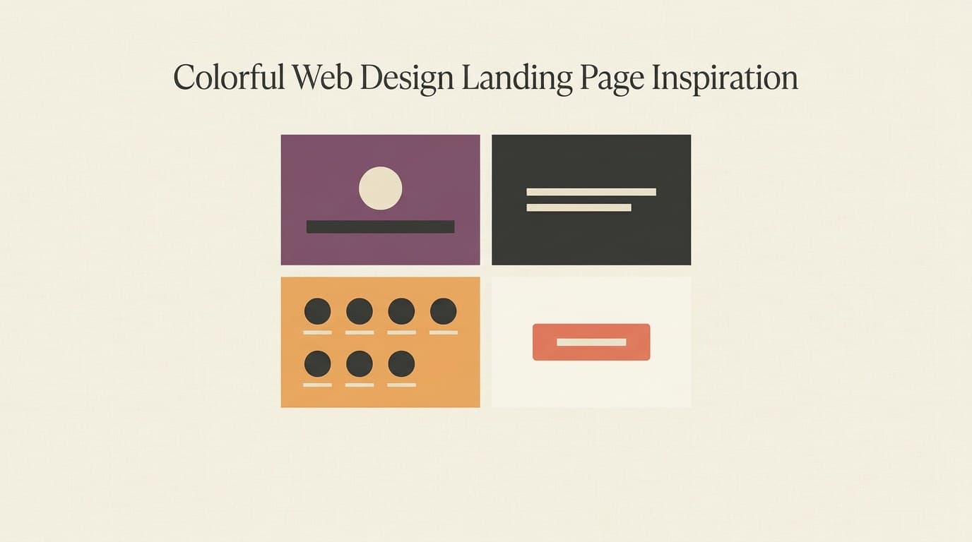 Colorful landing page inspiration gallery with hero, contrast section, trust block, and CTA examples