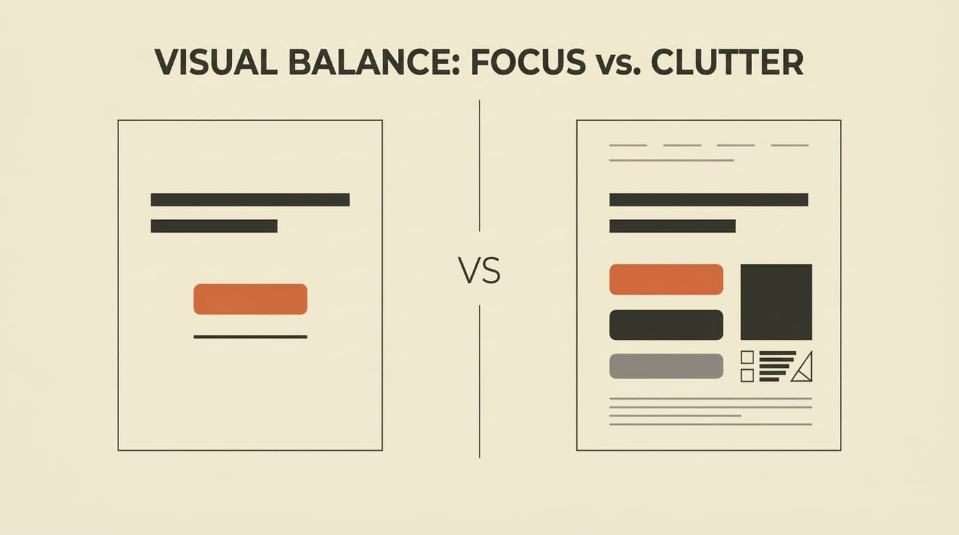Do versus don't landing page comparison showing focused CTA hierarchy on one side and cluttered layout on the other