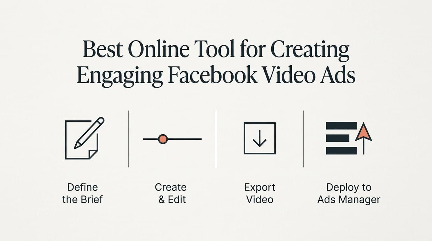 Workflow diagram from brief to video tool to export to Ads Manager