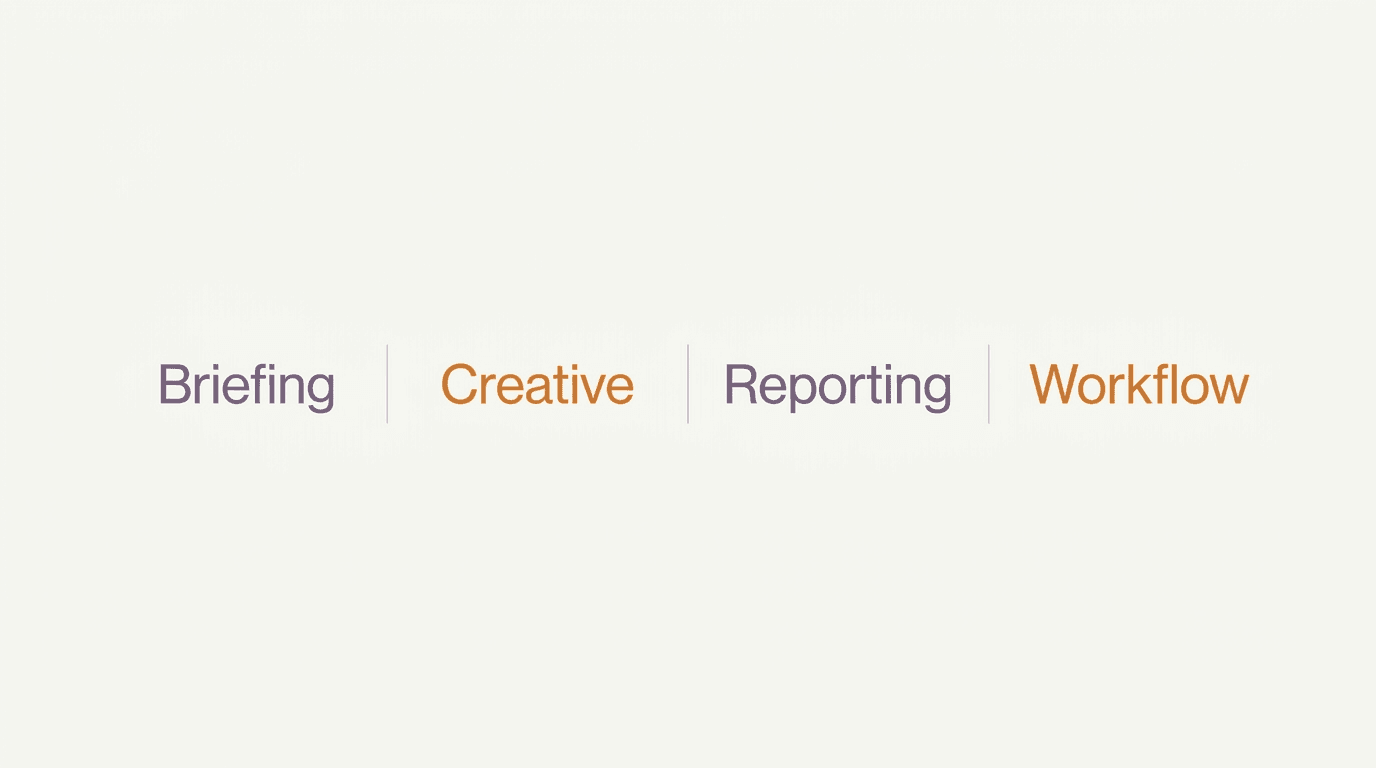 AI tools matrix for media buyers with rows for briefing, creative, reporting, and workflow