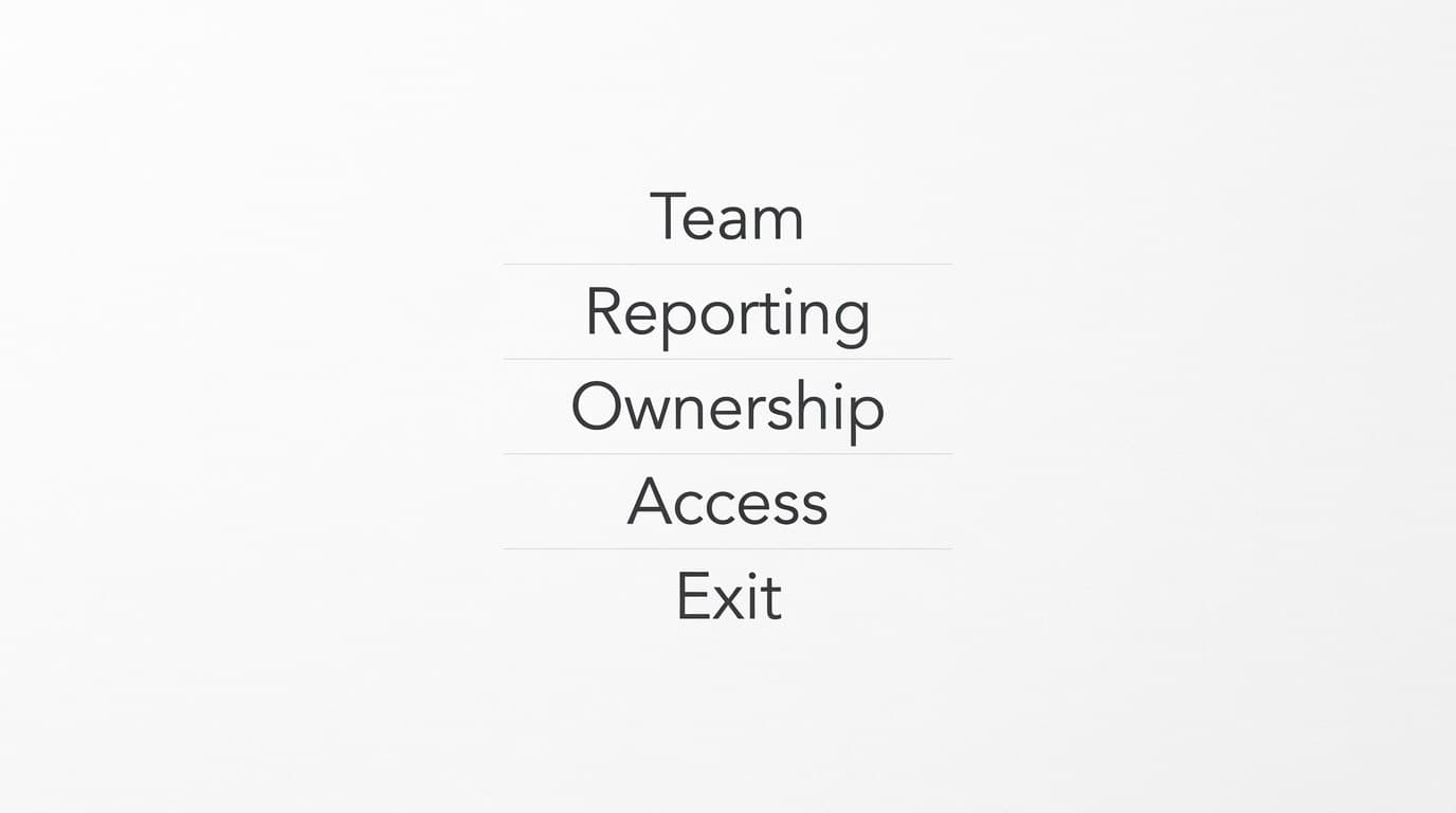 Agency evaluation checklist with team, reporting cadence, asset ownership, contract terms, and account access
