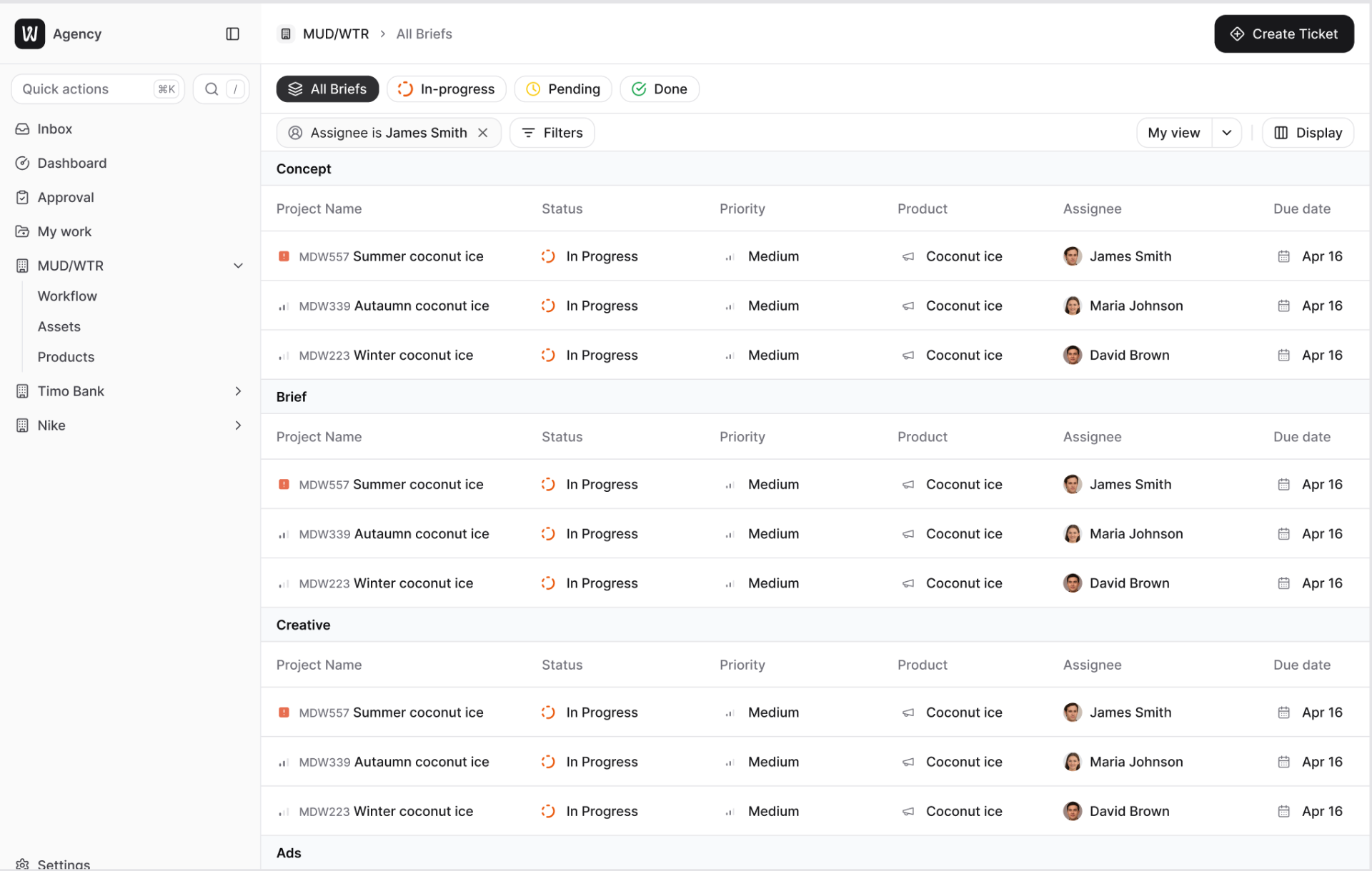 Wonderful workflow interface showing project management dashboard